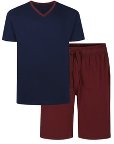 Bigdude Short V-Neck Pyjamas Navy/Burgundy